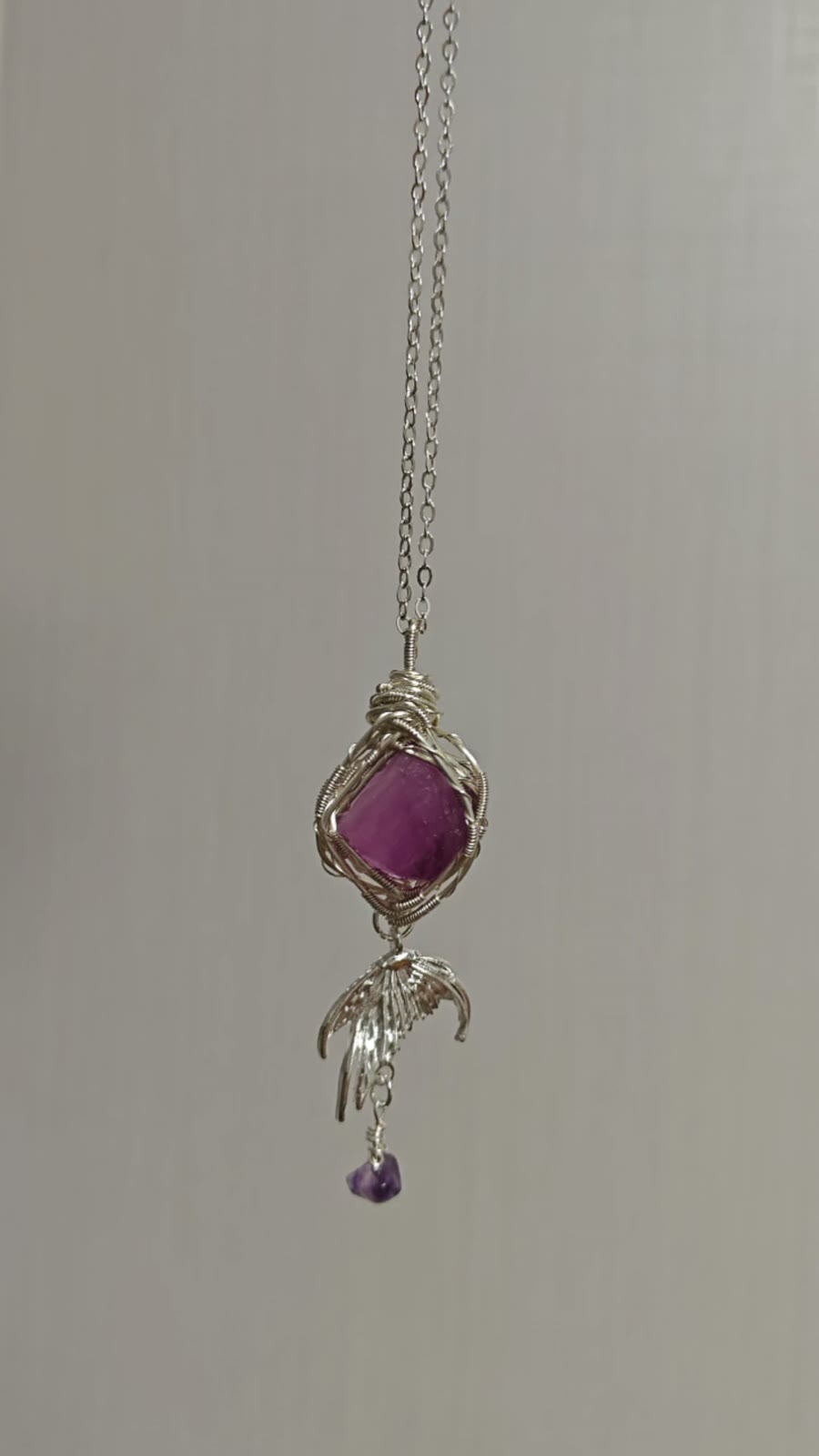 Natural Purple Fluorite Wire Wrapped Necklace