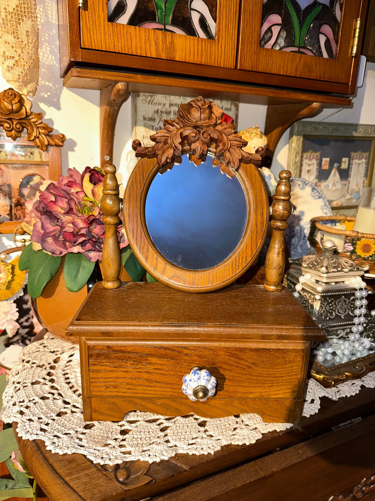 Vintage Franse kapspiegel met lade