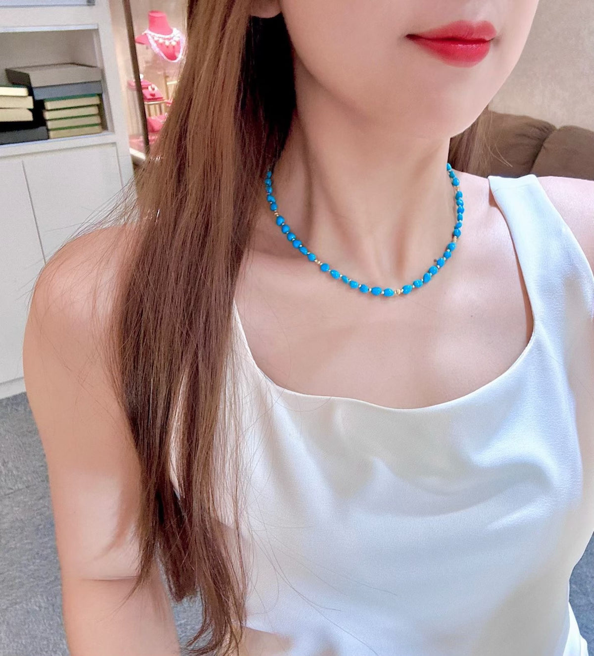 Turquoise Beaded Necklace 18k Gold