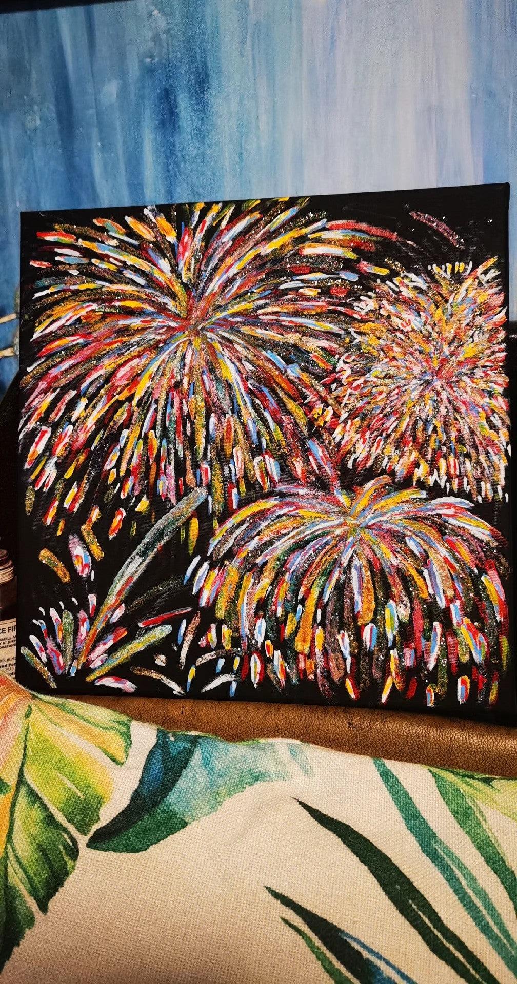 Hand Painted Fireworks Art 30cm Canvas