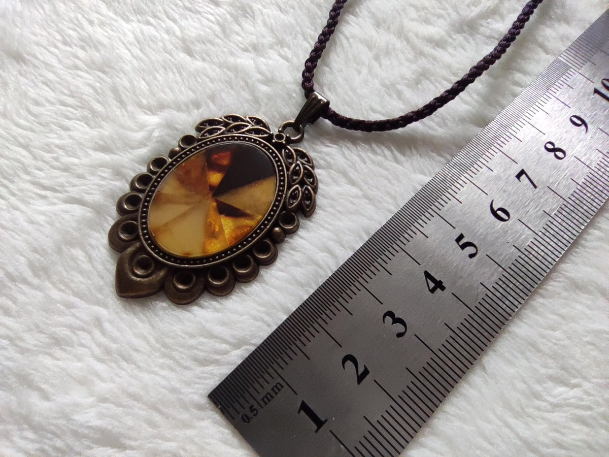 Amber Beeswax Mosaic Pendant Necklace