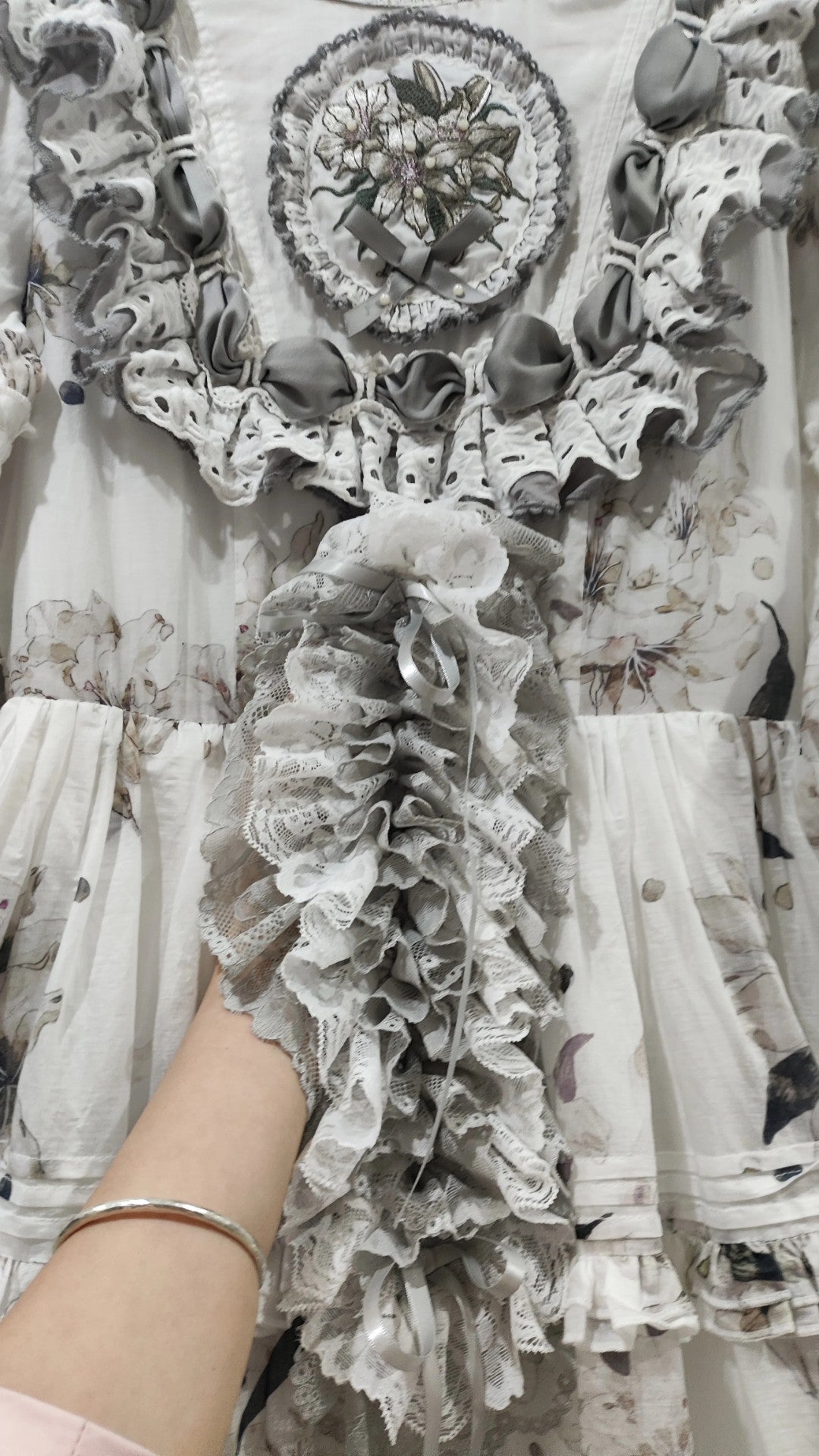 Lolita Lace Ruffle Headband Light Grey White