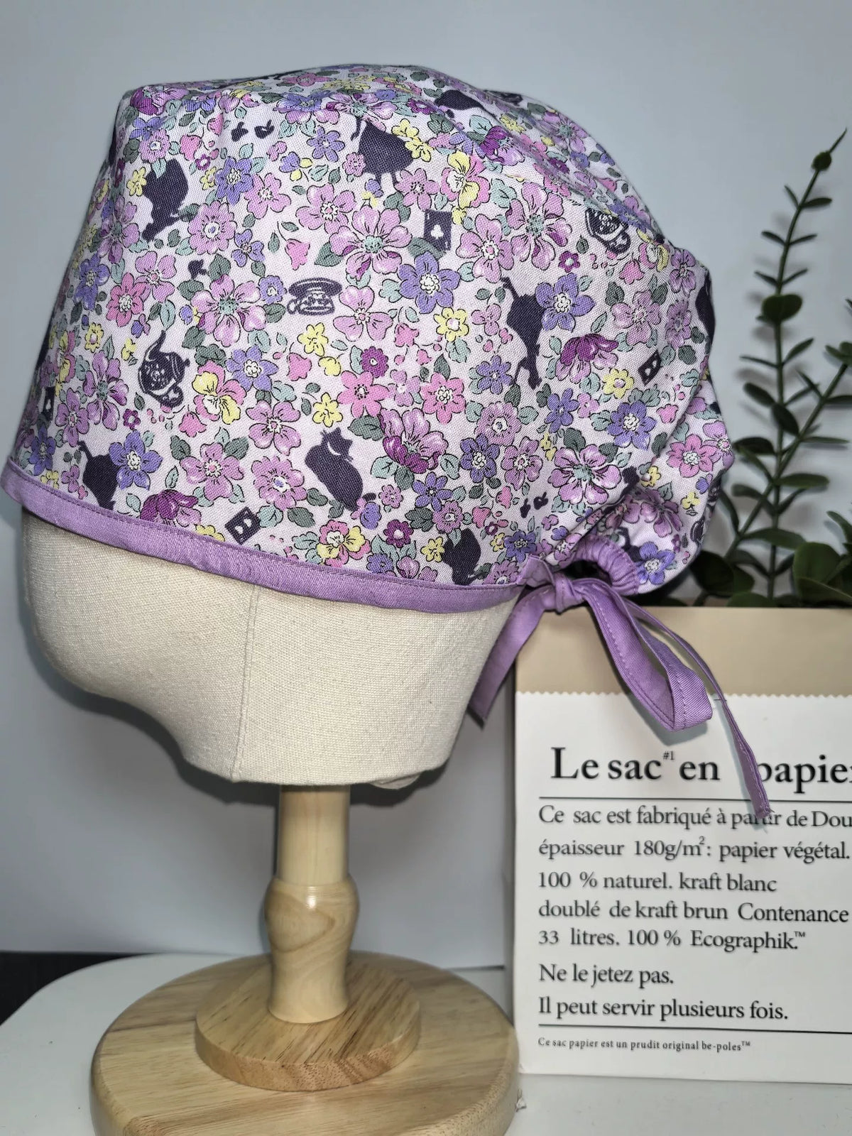 Charlotte de soins en coton 100 % imprimé chats et fleurs