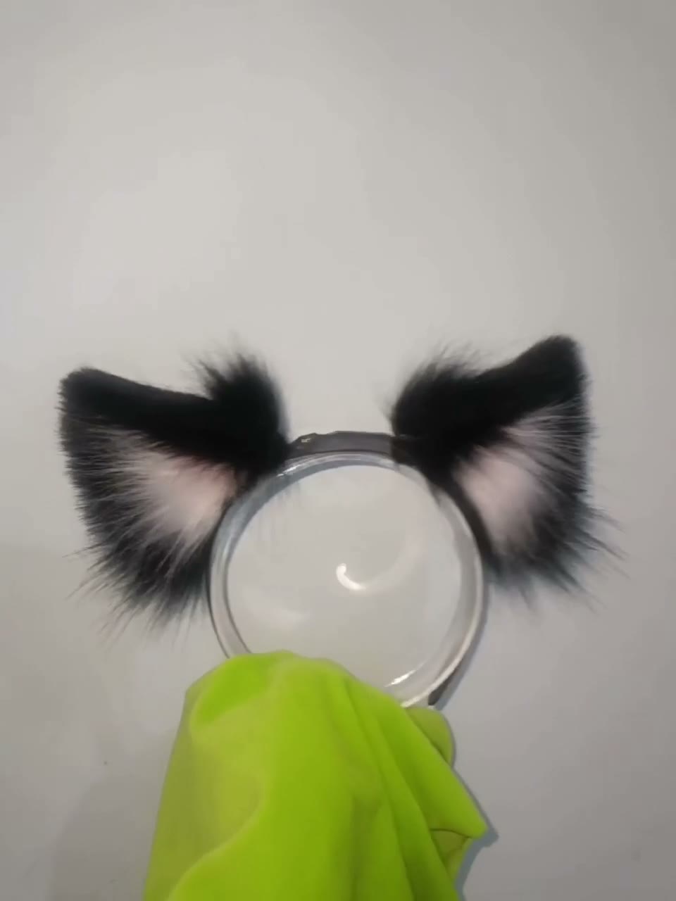 Black Faux Fur Moving Cat Ear Headband