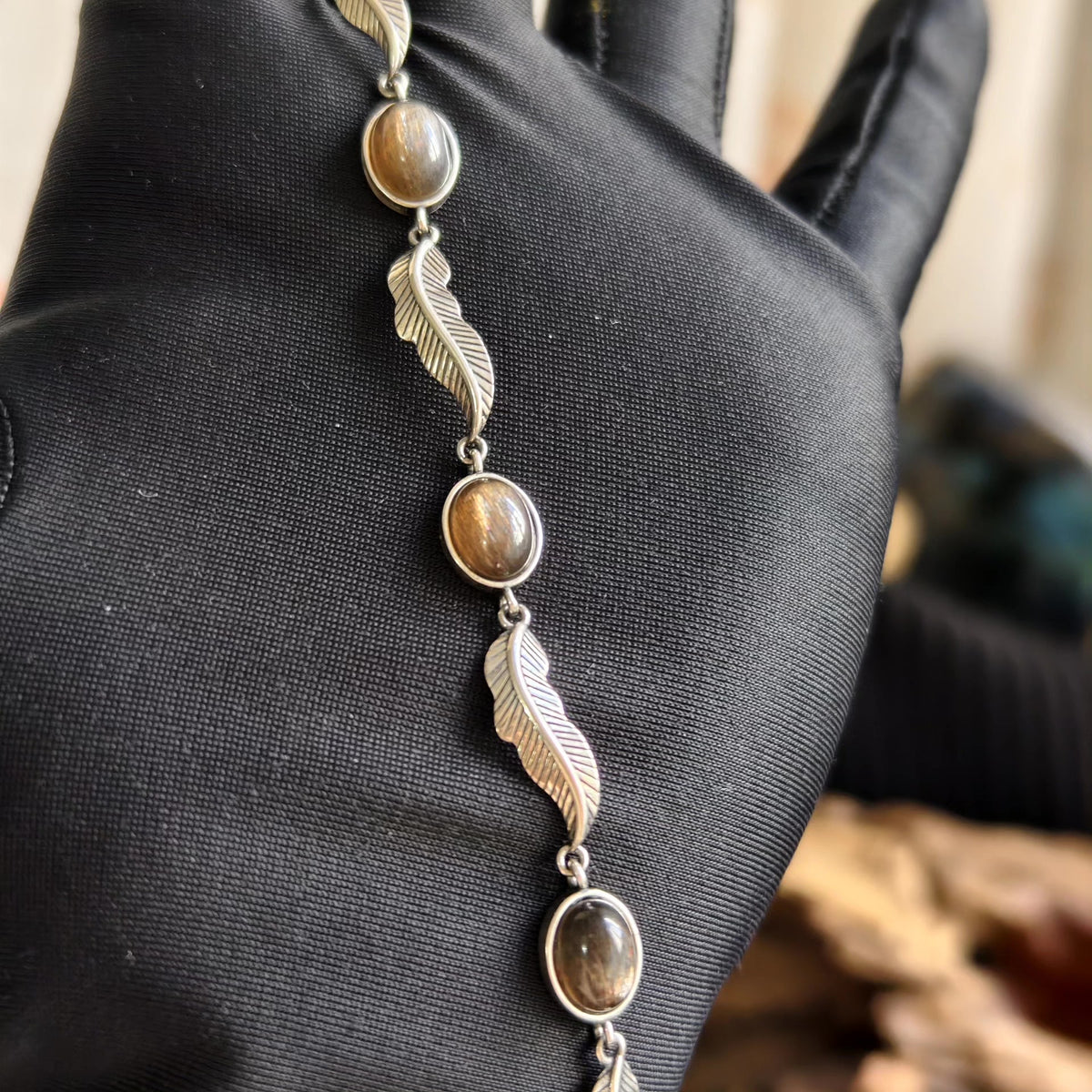 Silver Feather Link Rutile Quartz Bracelet