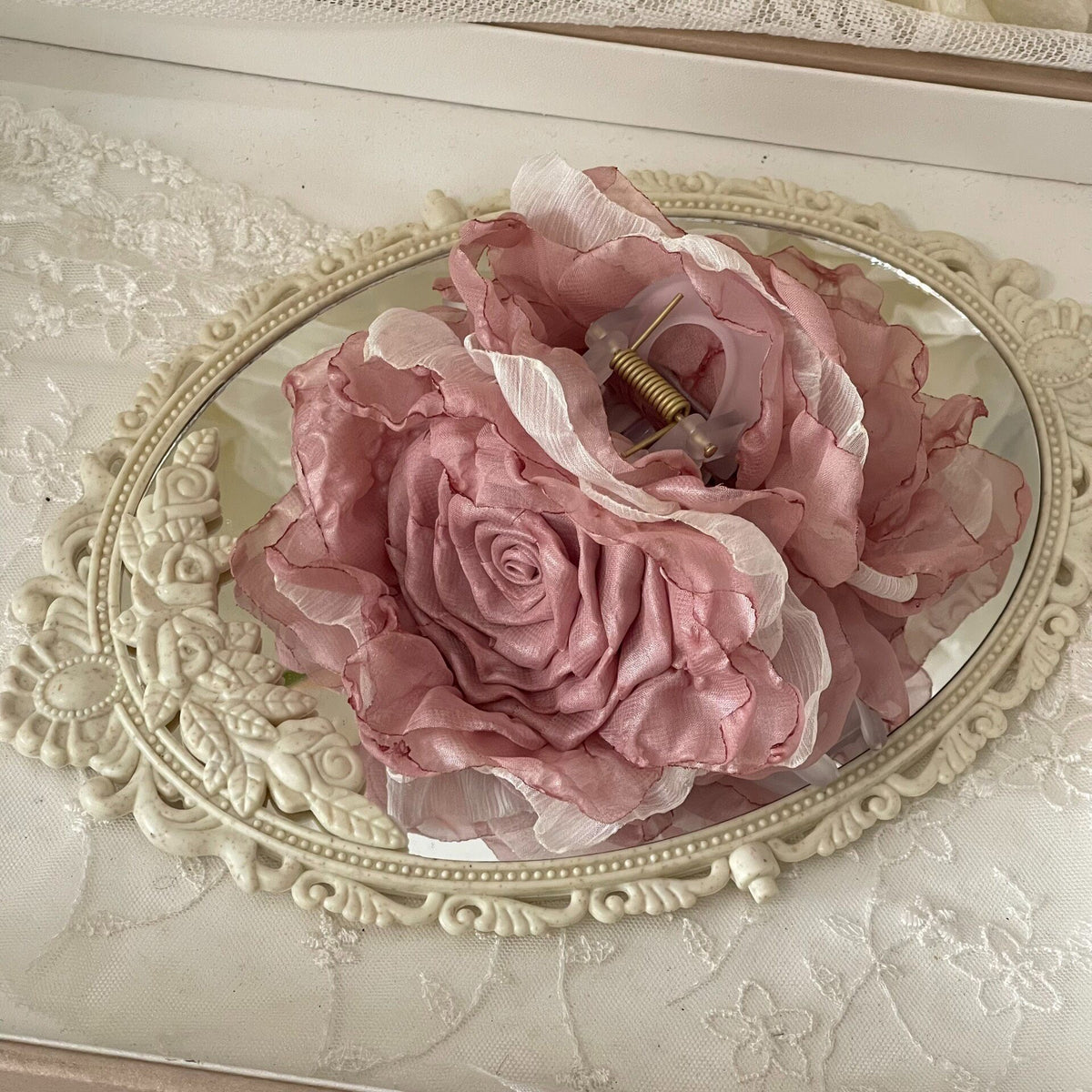 Handmade Fabric Rose Hair Clip Dusty Pink