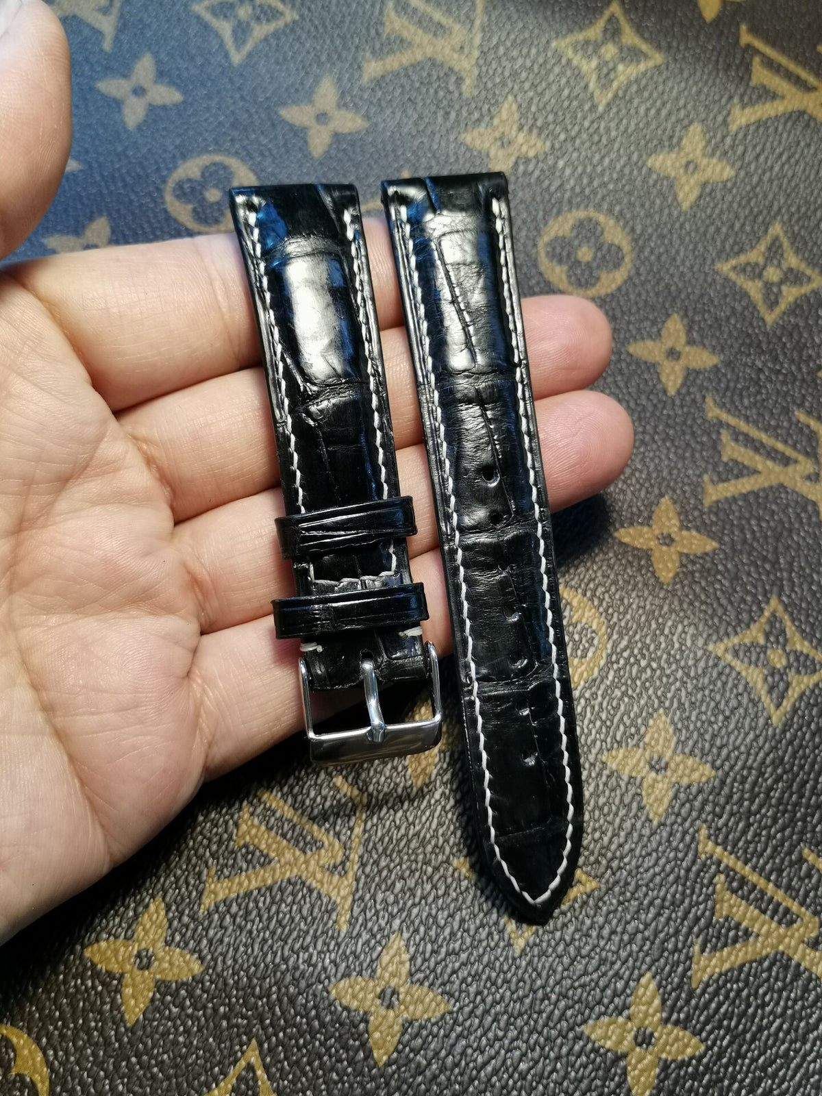 Handmade Crocodile Leather Watch Strap Black