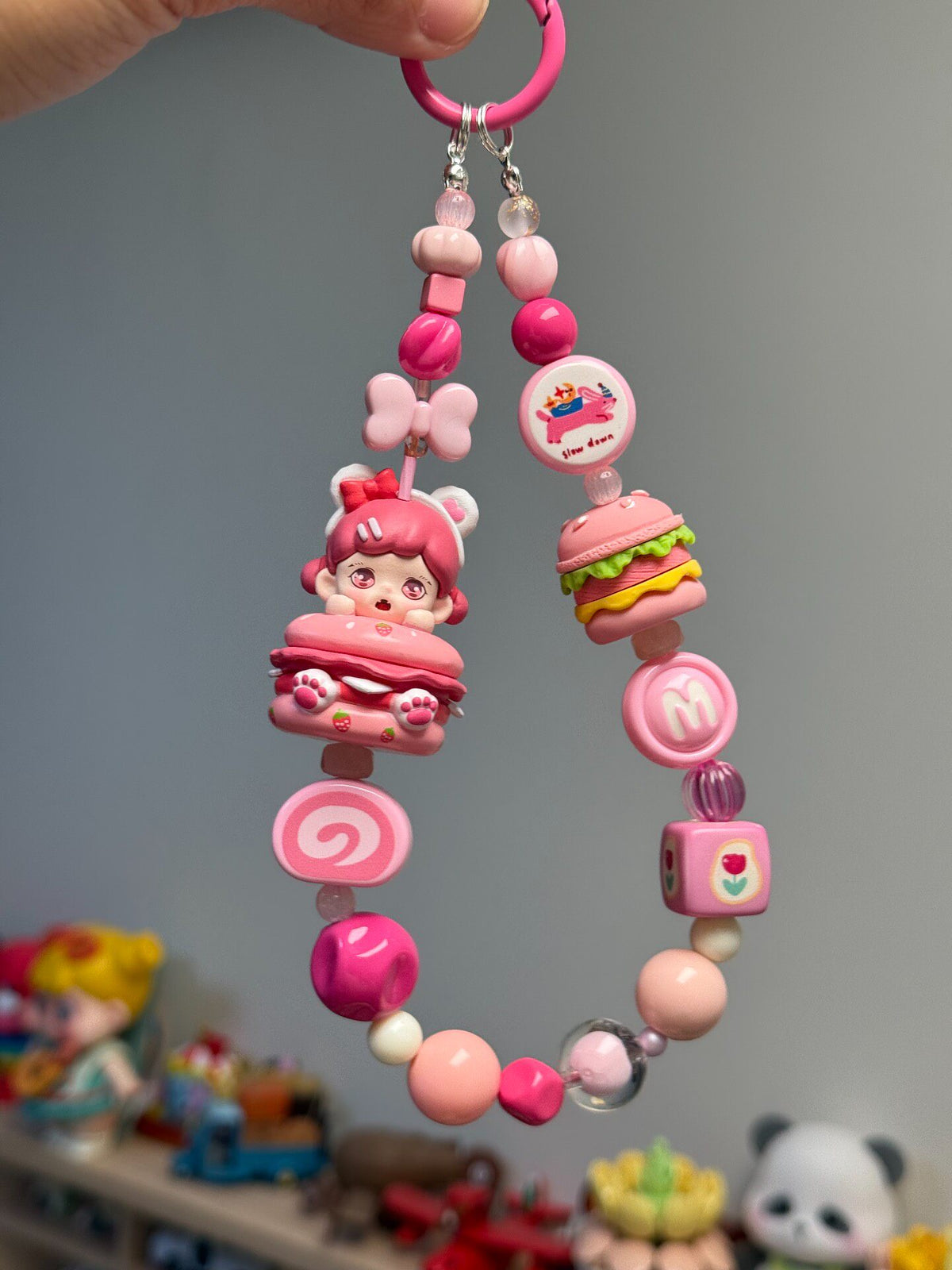 Pink Burger Character Beaded Phone Chain