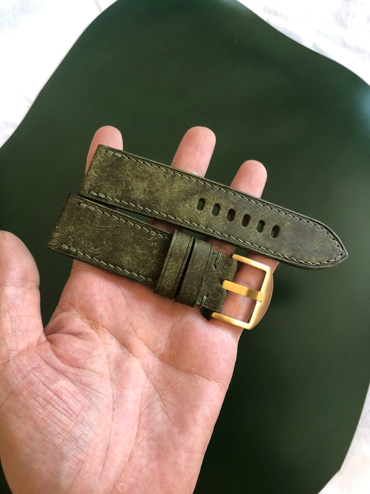Handmade Italian Leather Watch Strap Olive Green