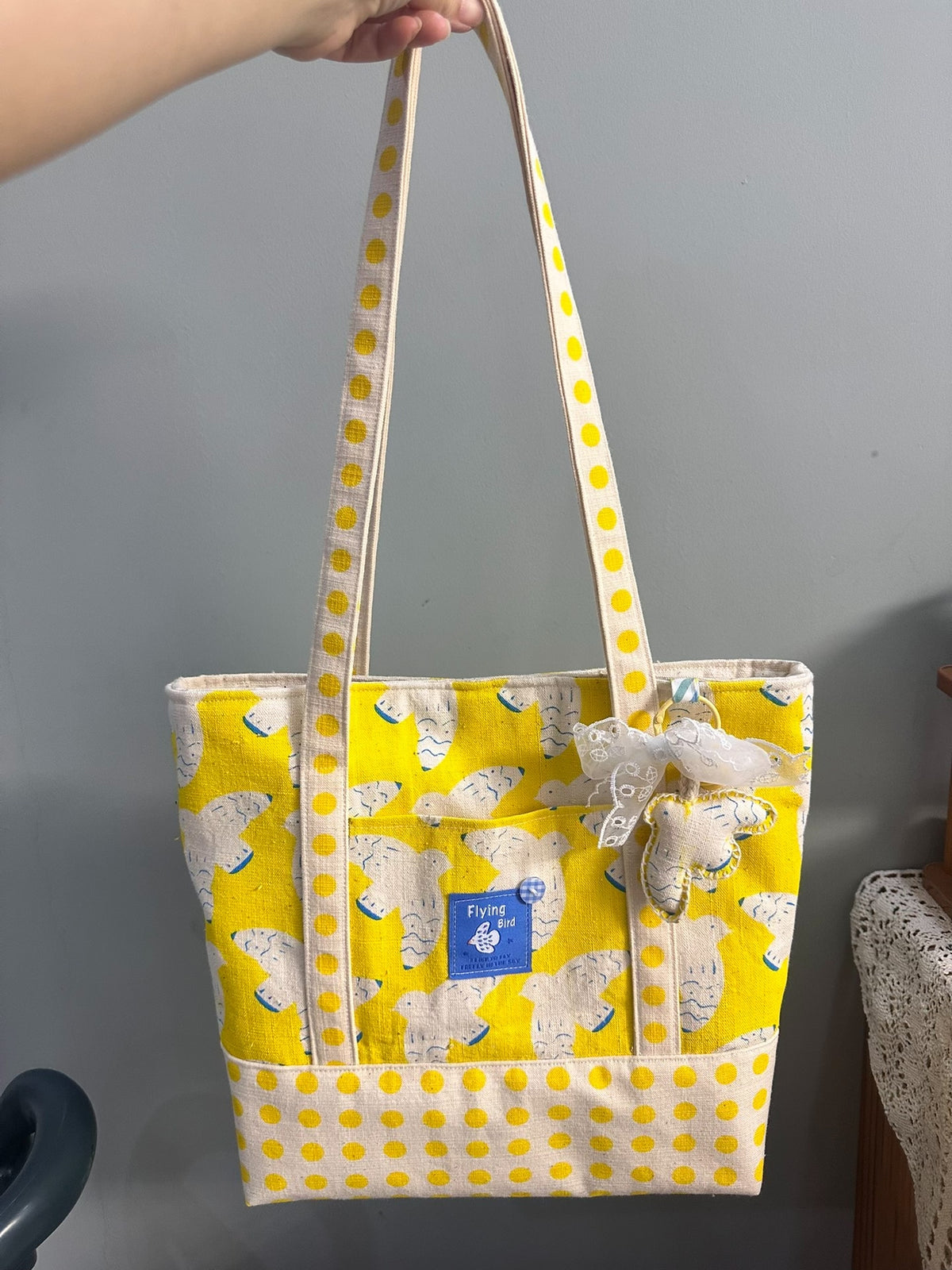 Handmade Bird Print Shoulder Tote Bag