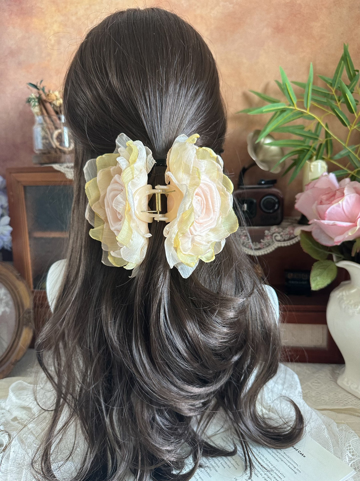 Handcrafted Fabric Rose Hair Claw Clip 13cm