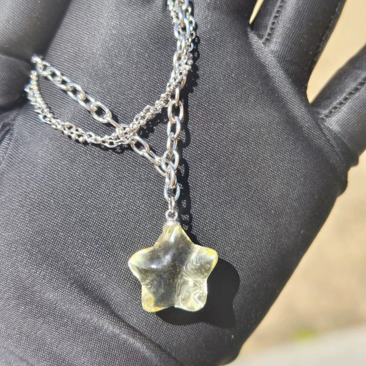 Lemon Quartz Star Layered Necklace Titanium Steel