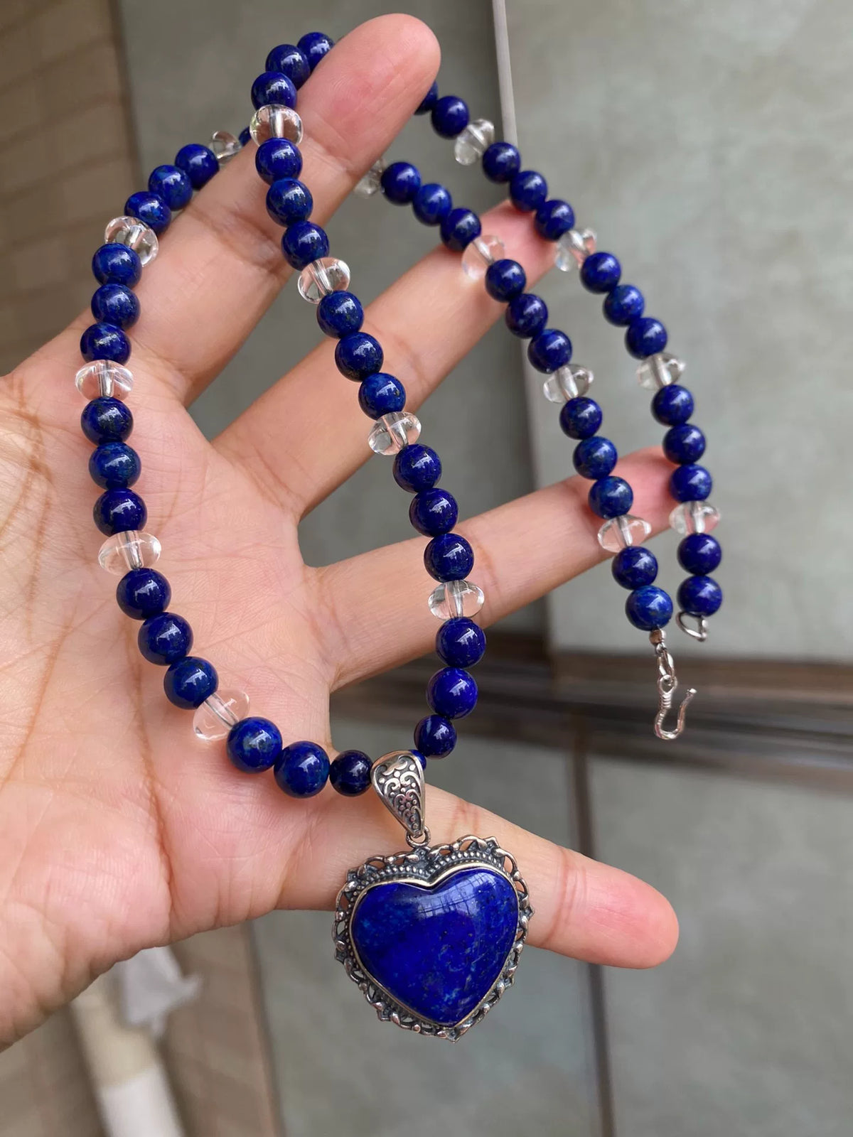 Collier pendentif cœur lapis-lazuli argent S925