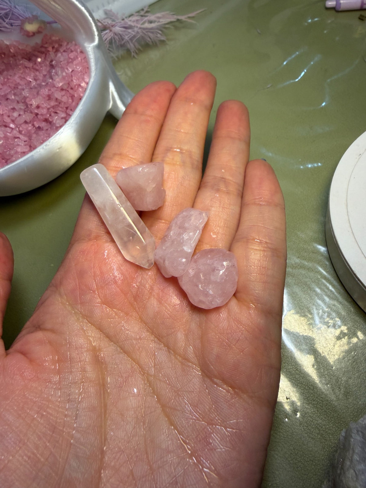 Vaso in Cristallo Naturale con Quarzo Rosa