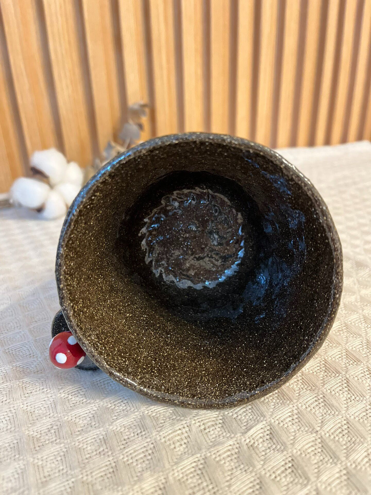 Handmade Black Pottery Mushroom Handle Cup
