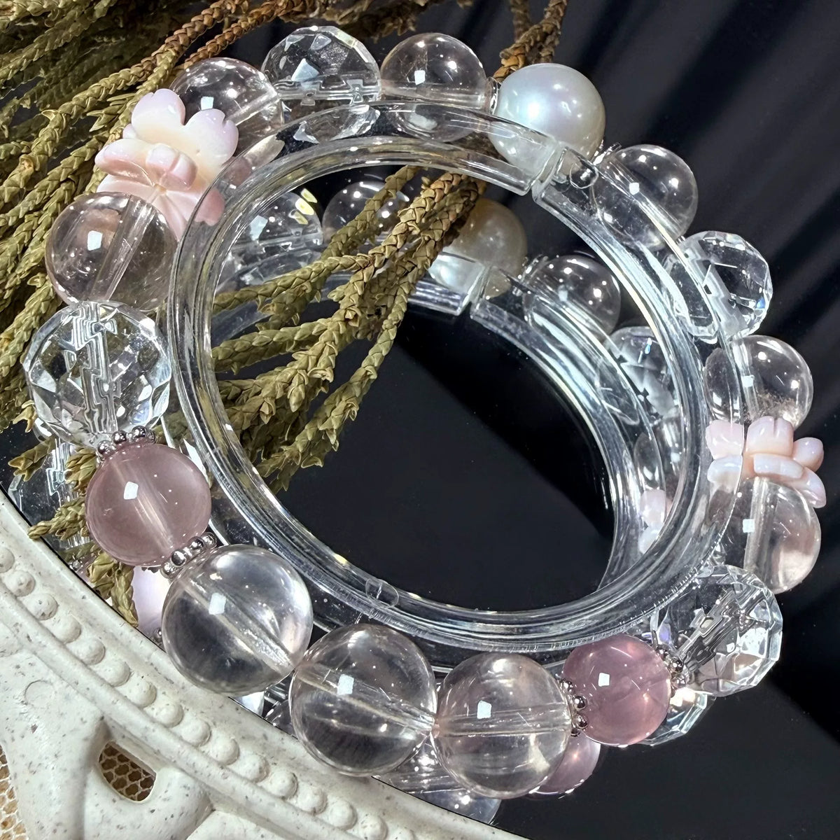 Perlen-Kristall-Kirschblüten-Muschelarmband