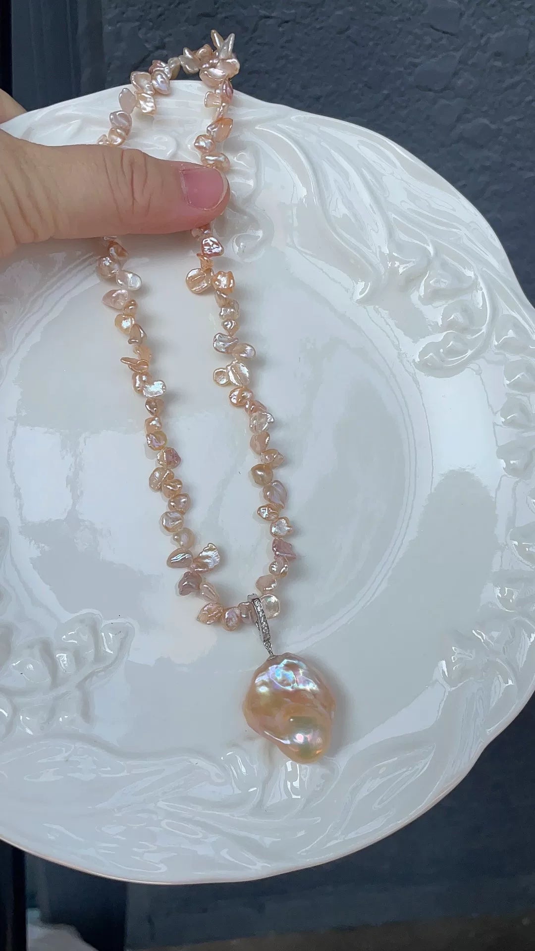 Set collana con perle barocco champagne argento 925