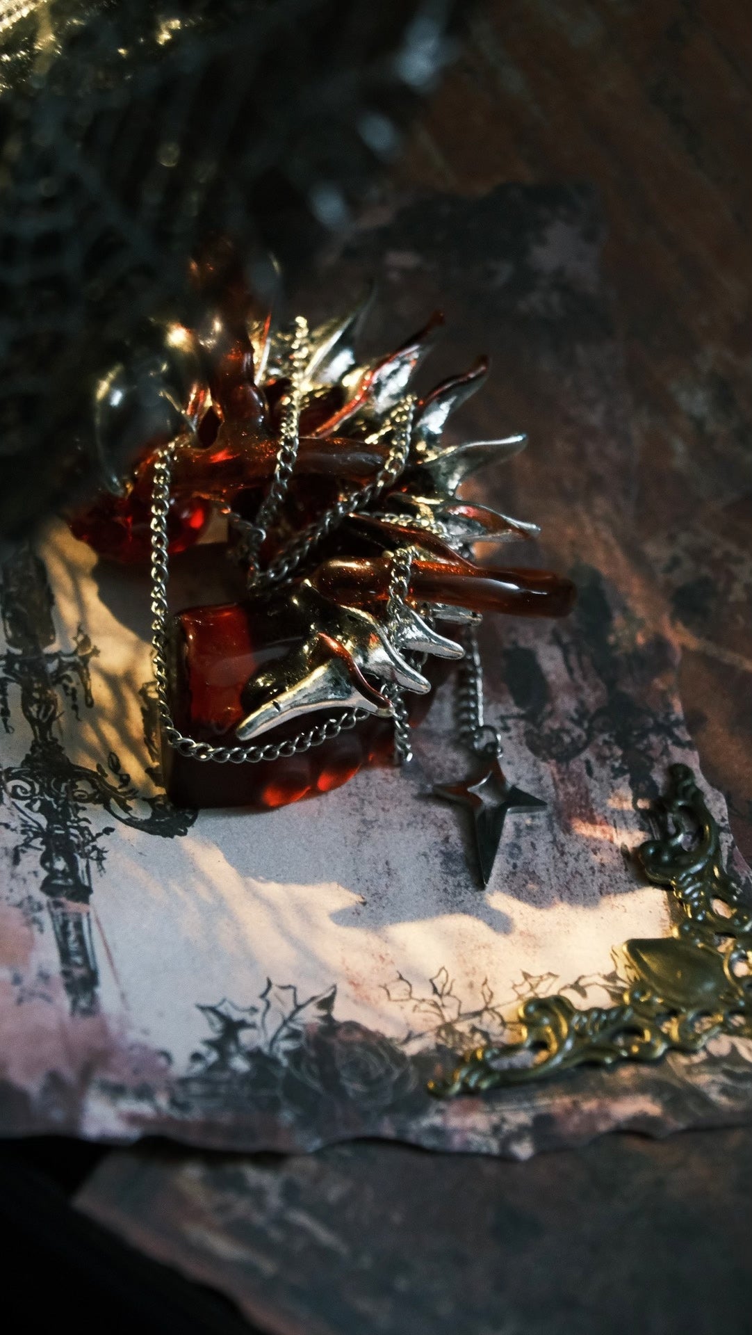 Cyberpunk Red Glass Brooch Necklace