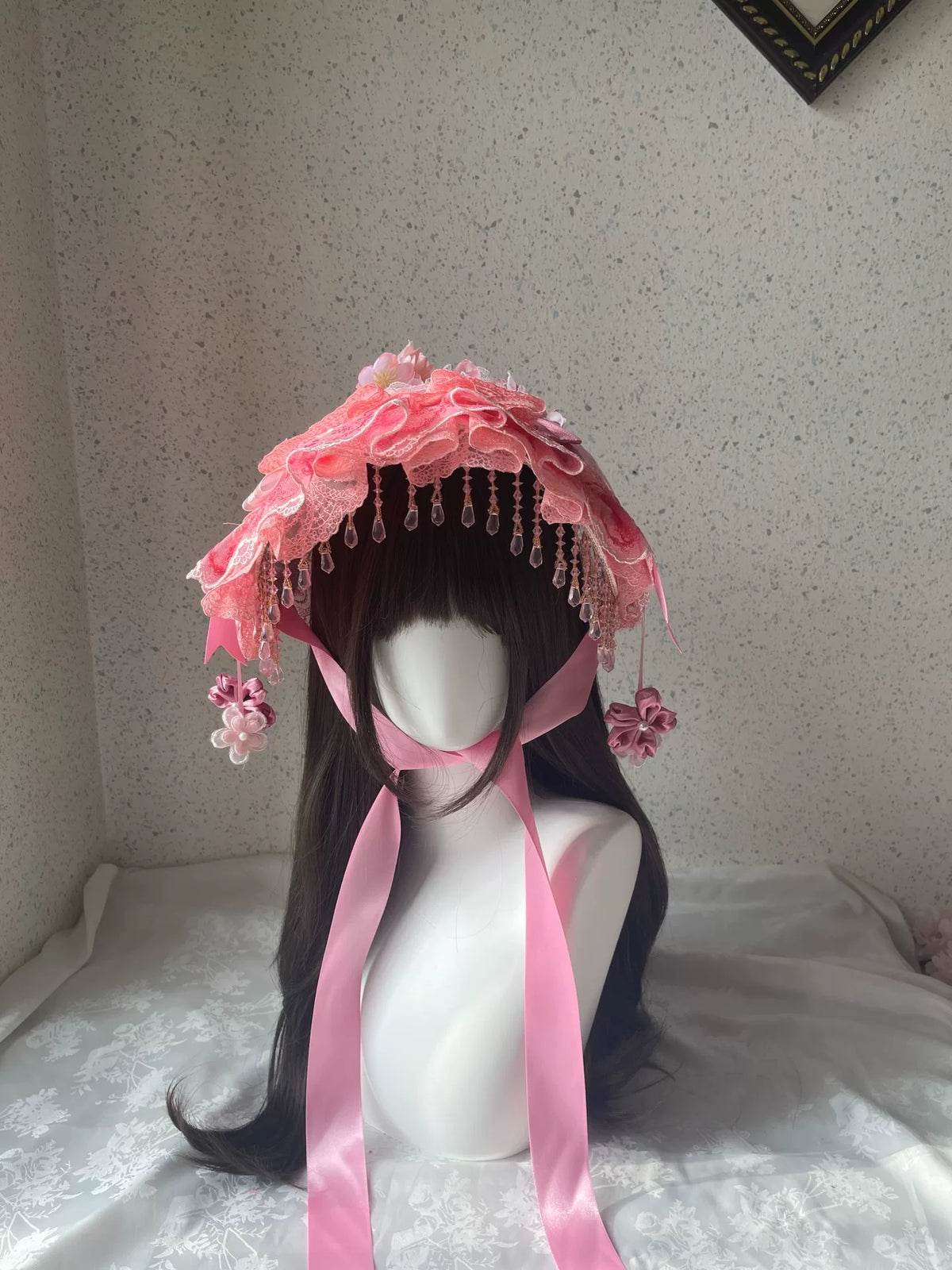 Gorro Lolita de encaje rosa
