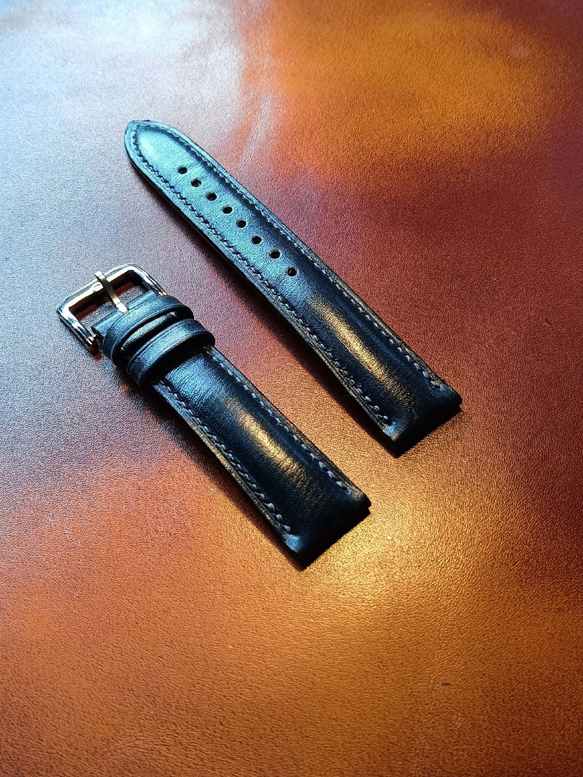 Dark Blue Cowhide Watch Strap 20mm