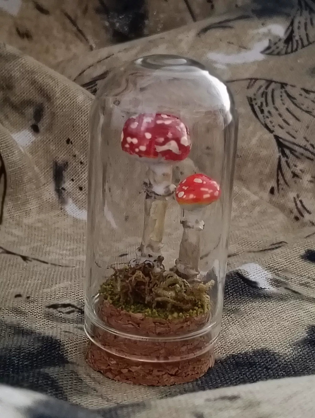 Handcrafted Mushroom Terrarium in Glass Dome