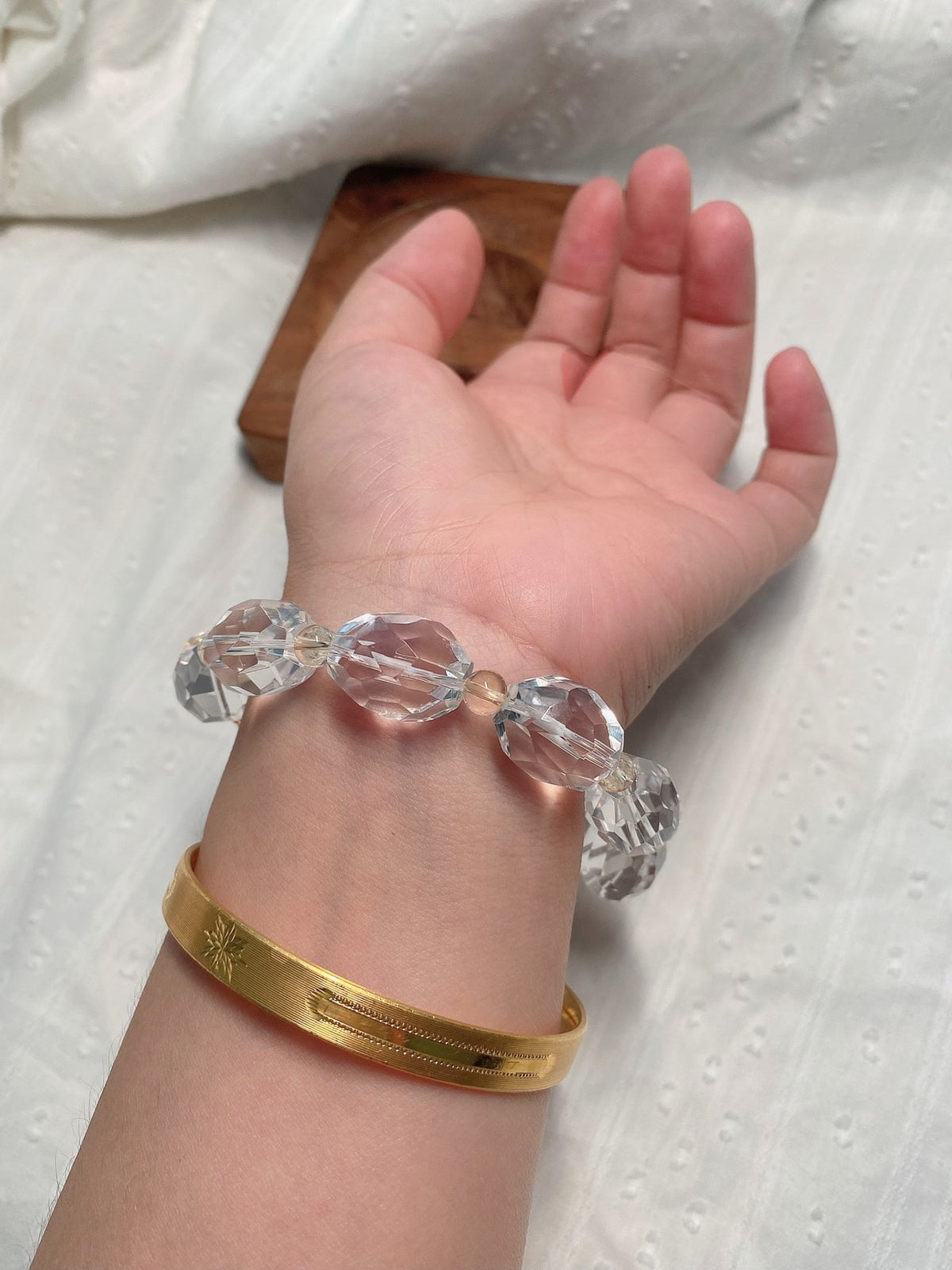 White Quartz Yellow Phantom Beaded Bracelet