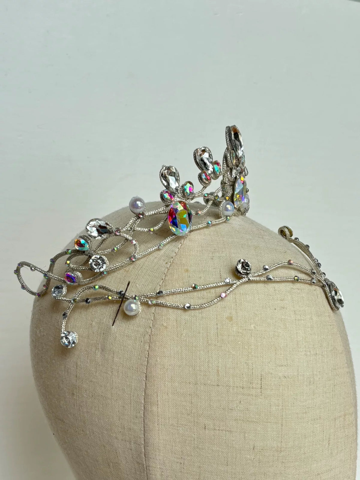 Silver Crystal Ballet Tiara With Brow Chain