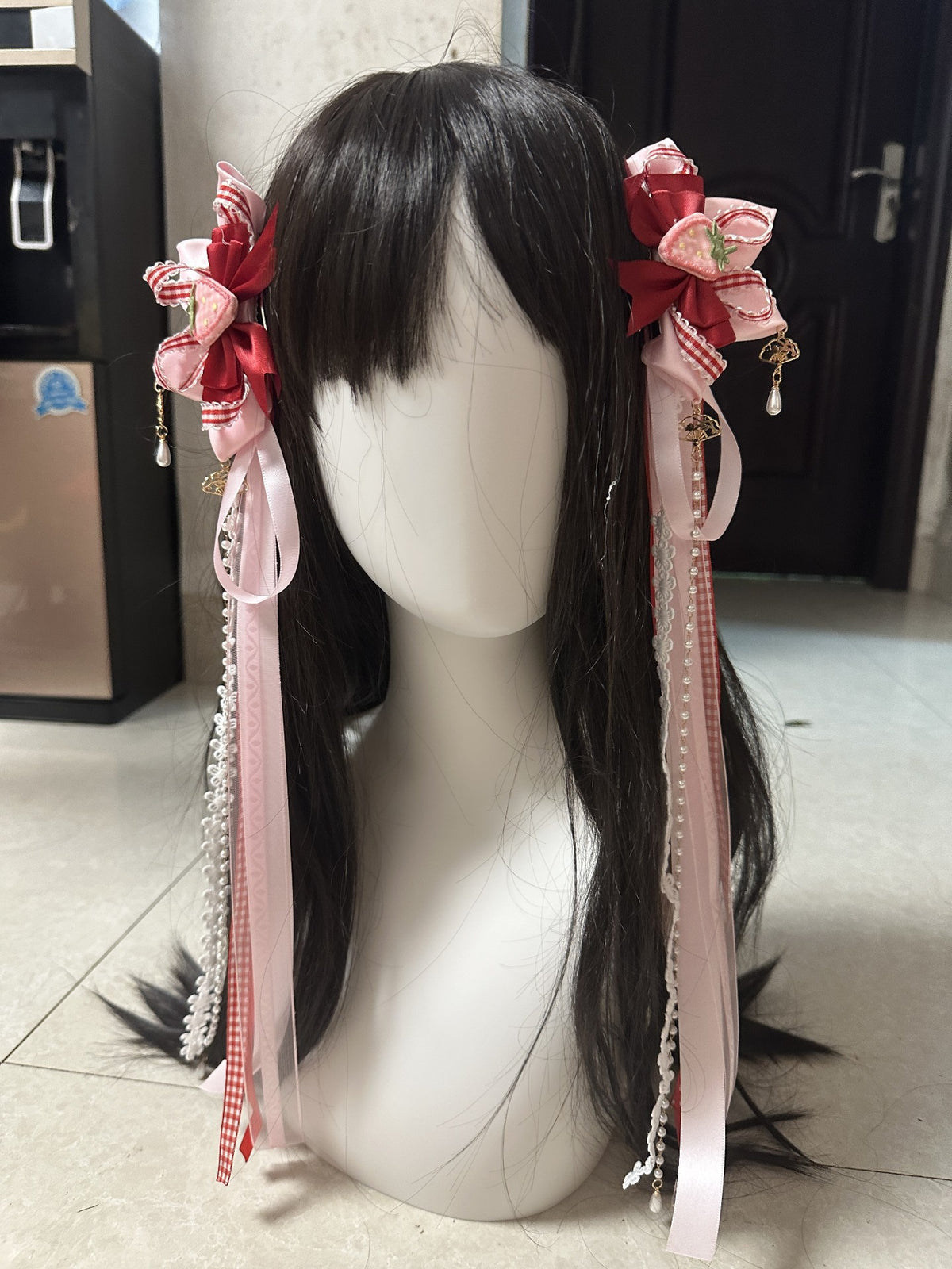 Lolita Strawberry Bow Hair Side Clips Pair