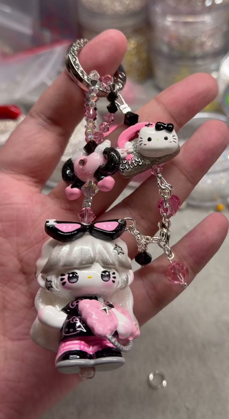 Black Pink Character Sunglasses Phone Charm Strap