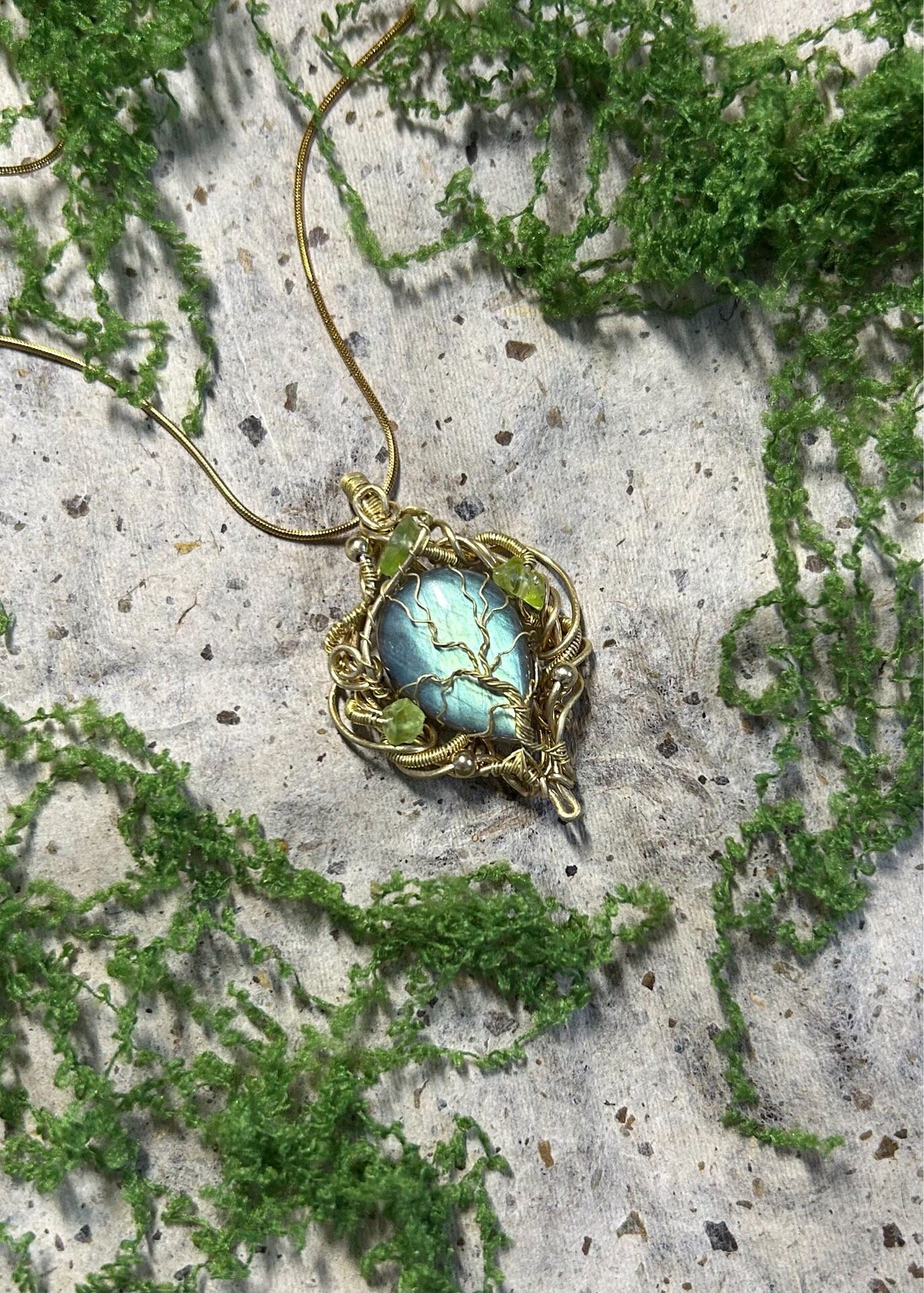 Labradorite Wire Wrapped Pendant Necklace