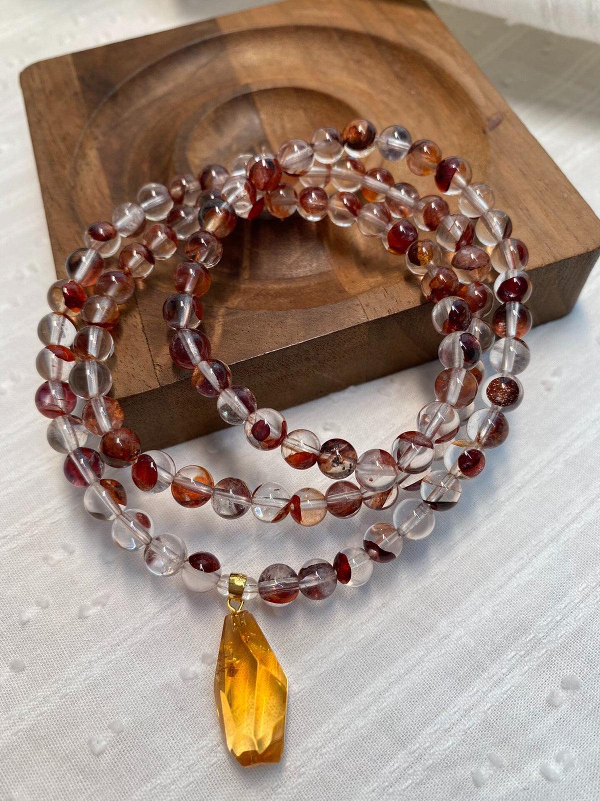 Three-Loop Quartz Bracelet with Citrine Pendant