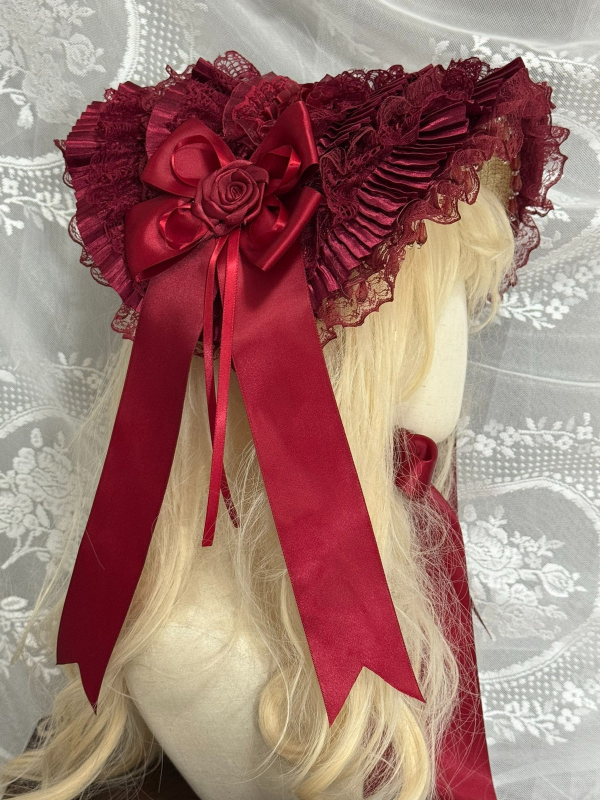 Wine Red Lolita Bonnet with Satin Bow