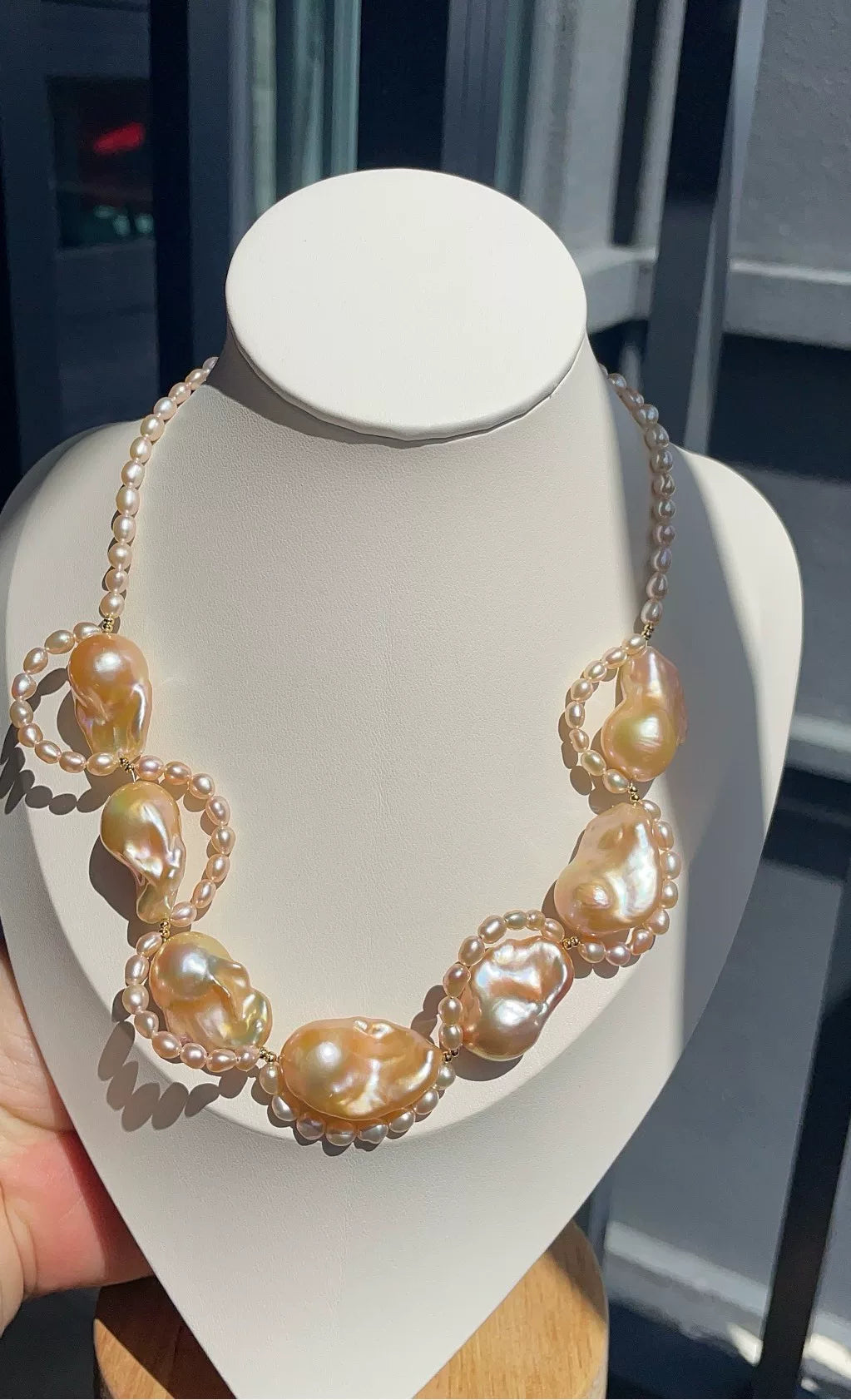 Collana con Perle Barocche Champagne Peach 12mm
