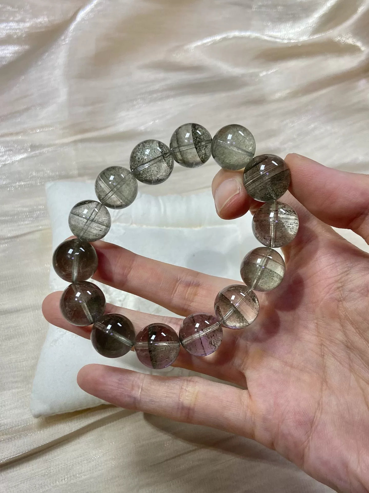 Bracelet de perles quartz fantôme vert naturel 14,5 mm