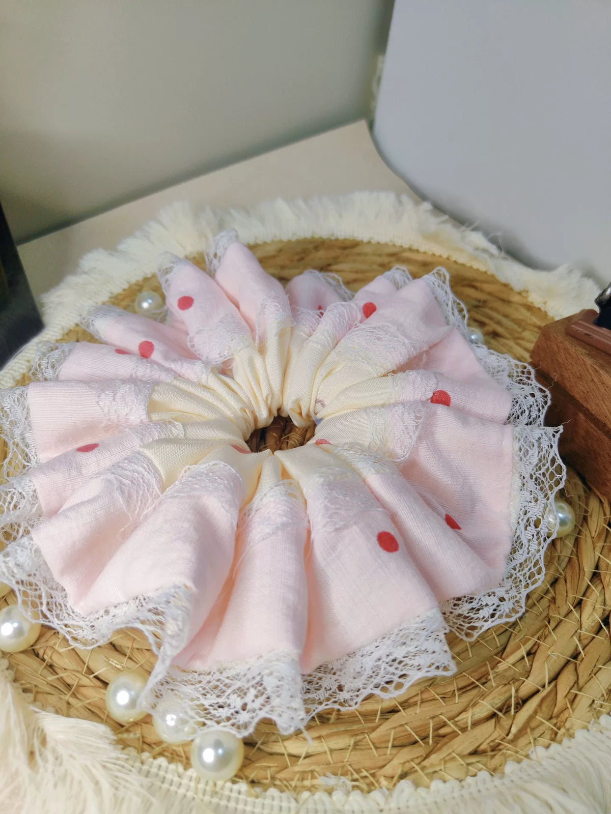 Handmade Pink Polka Dot Scrunchie