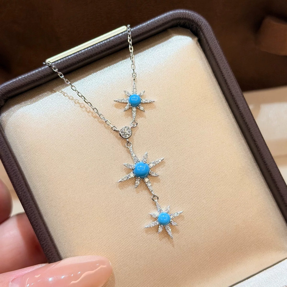 Collar Lariat de Estrella en Plata S925 y Turquesa Azul