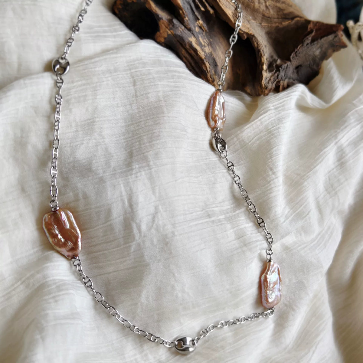 Pig Nose Baroque Parel Zilveren Ketting