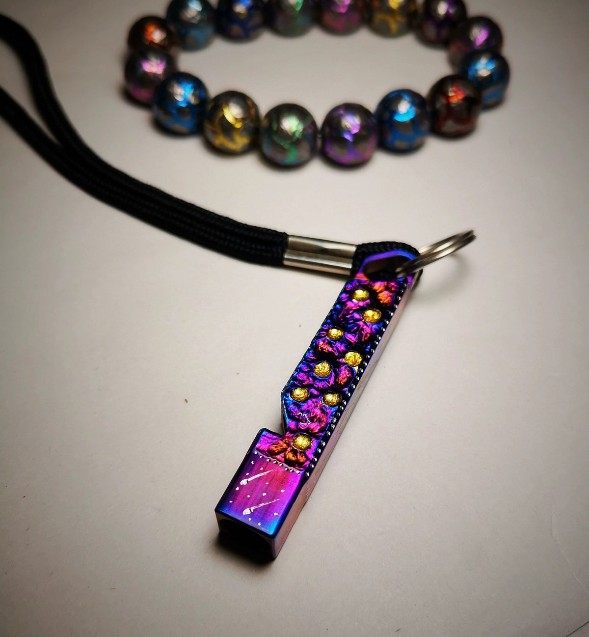 Titanium Whistle Keychain with Braided Cord
