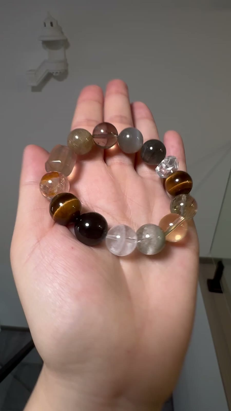 Mixed Crystal Beaded Bracelet with Cube Accent