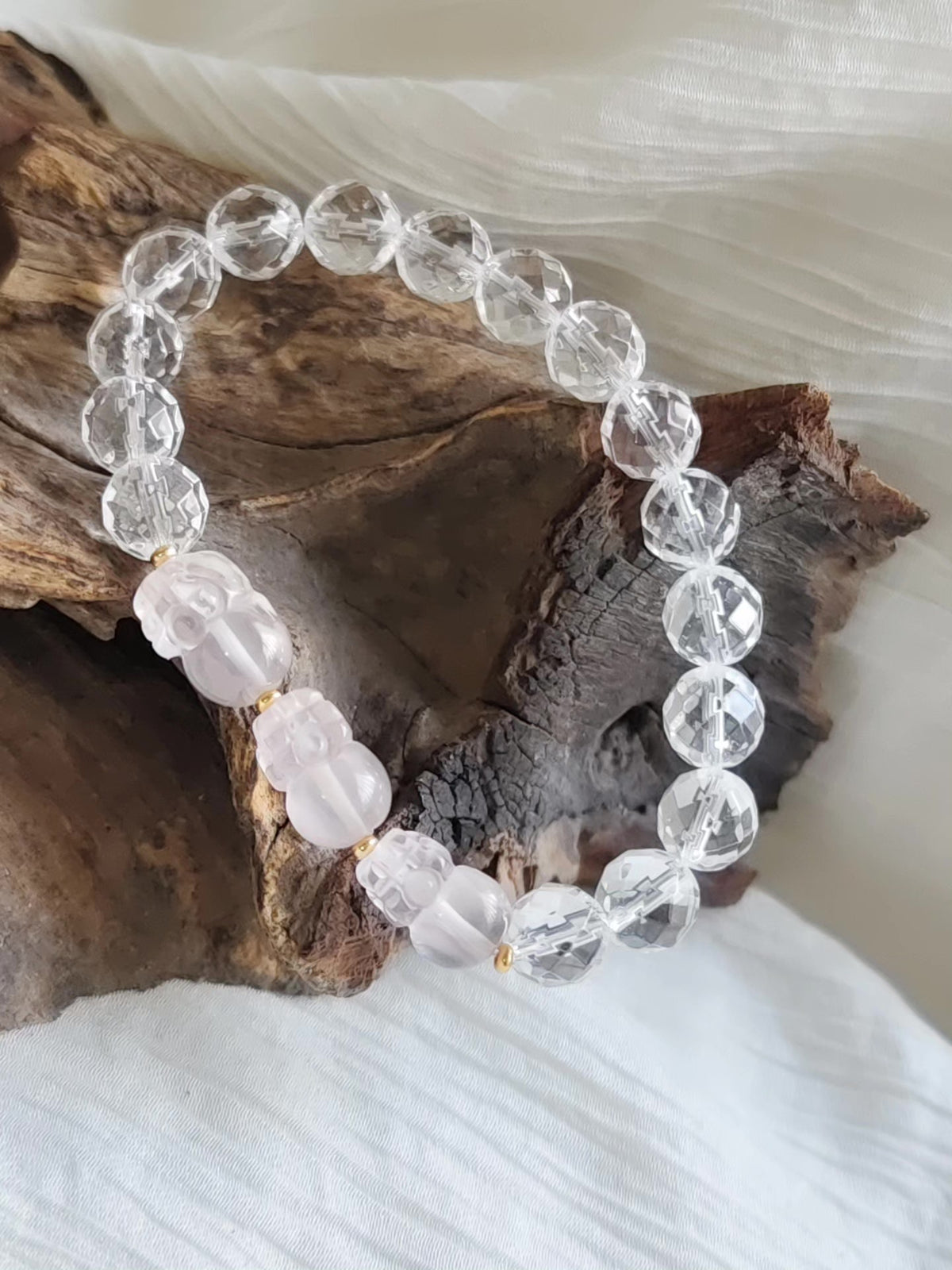 White Quartz Pink Quartz Pixiu Bracelet