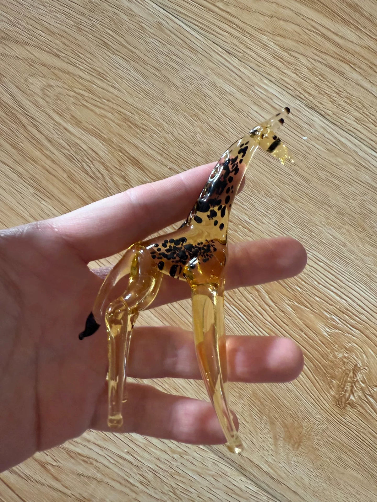 Handcrafted Amber Glass Giraffe Figurine Set