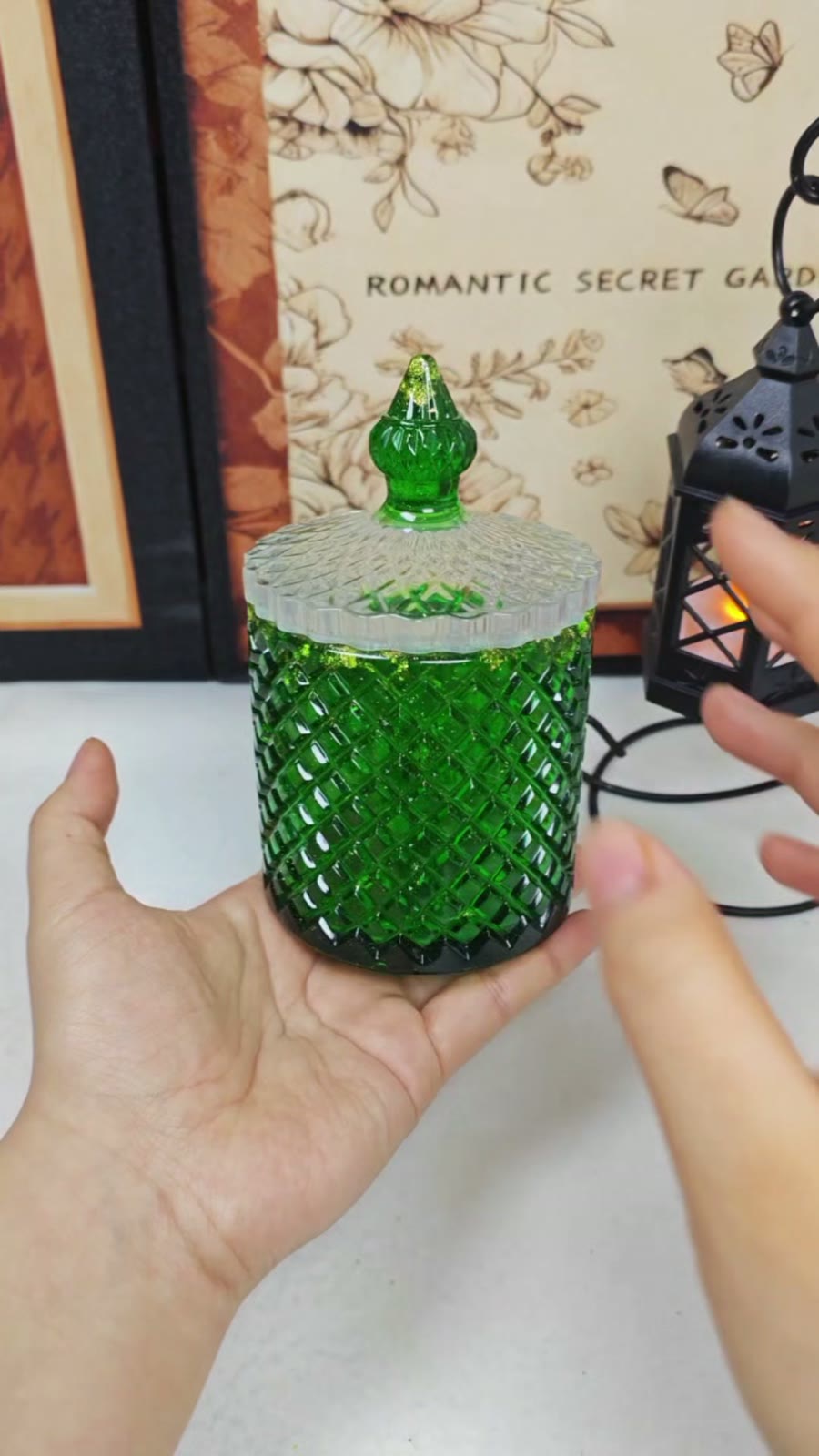 Emerald Green Resin Lidded Storage Jar