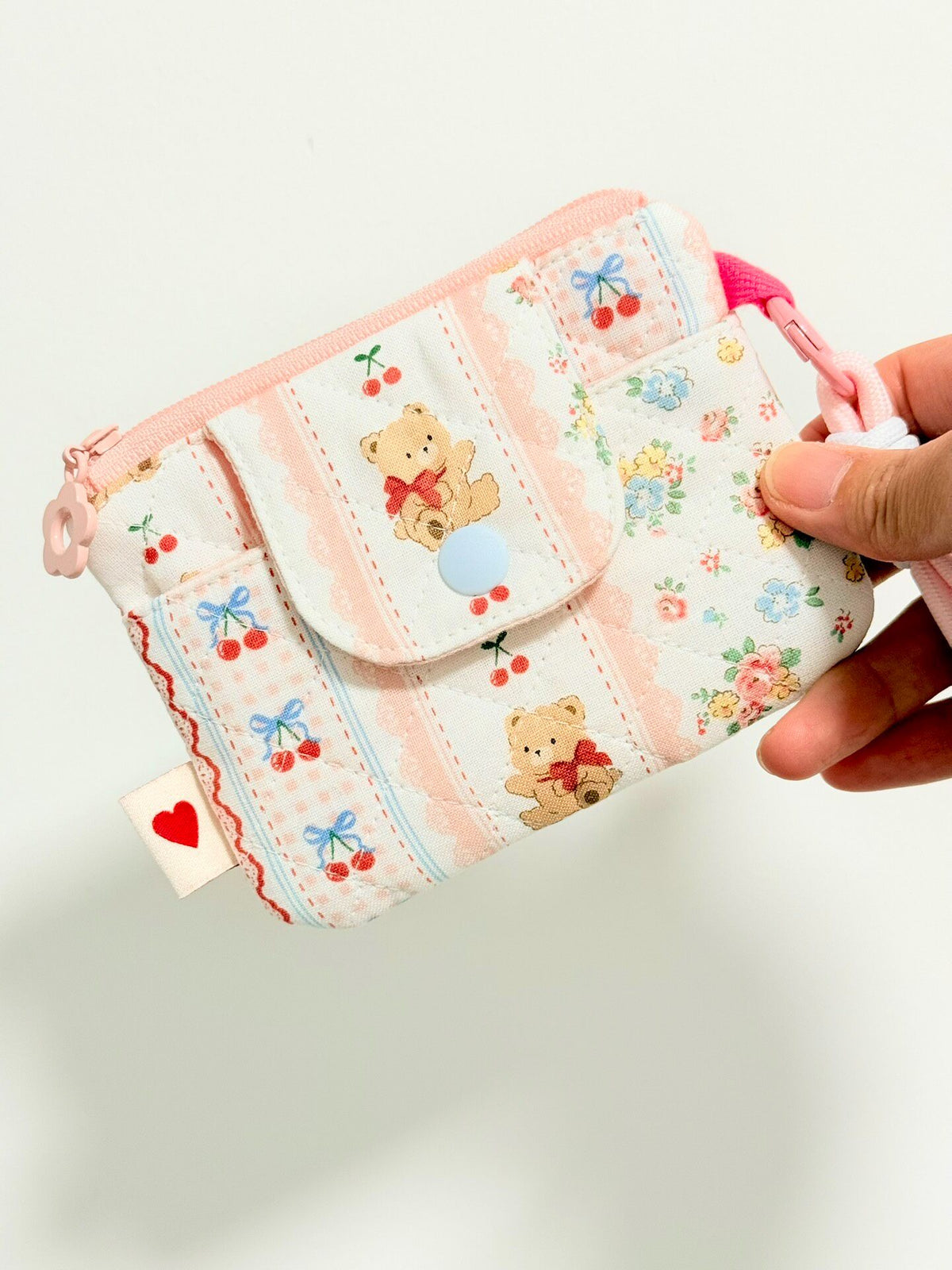 Quilted Patchwork Pouch with Teddy Bear Print