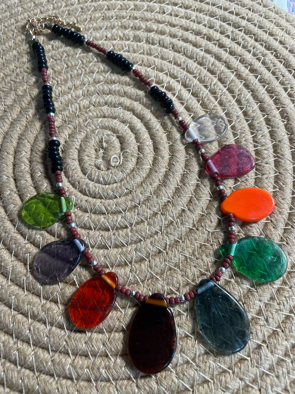 Handmade Glass Pendant Necklace with Seed Beads