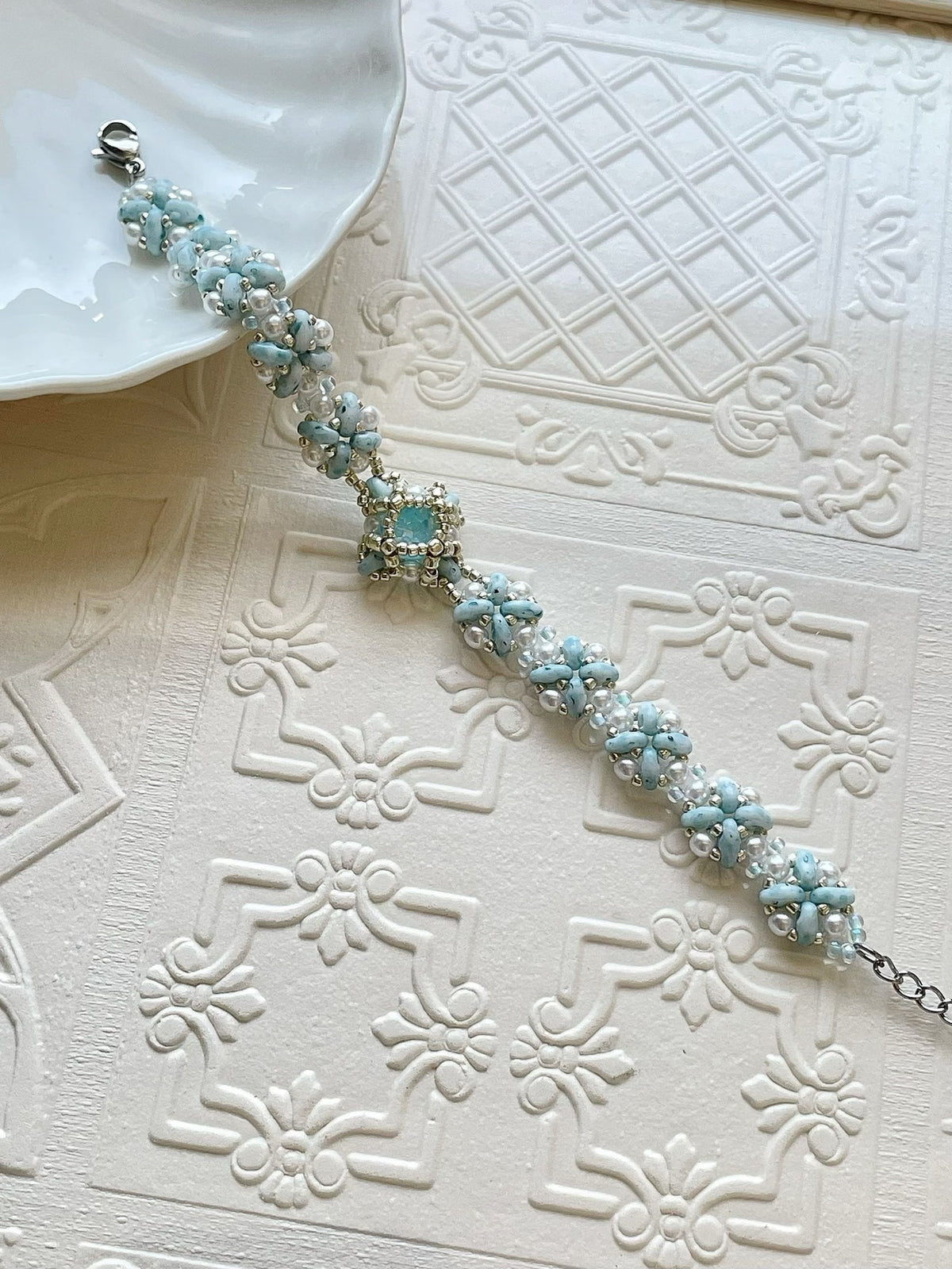 Handcrafted Light Blue Beaded Bracelet
