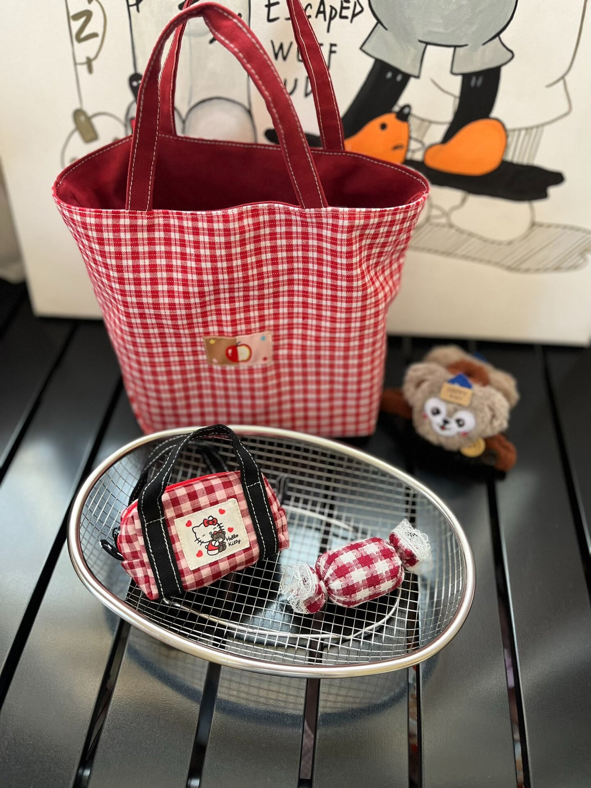 Handmade Four Piece Red Gingham Bag Set