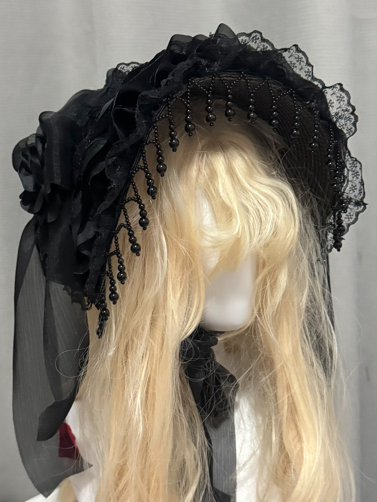 Gothic Lolita Oval Fascinator with Beaded Fringe