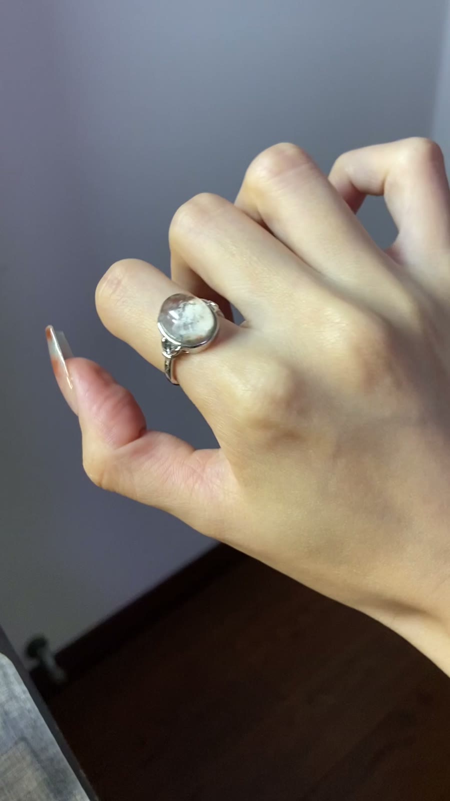Natural White Phantom Quartz Ring