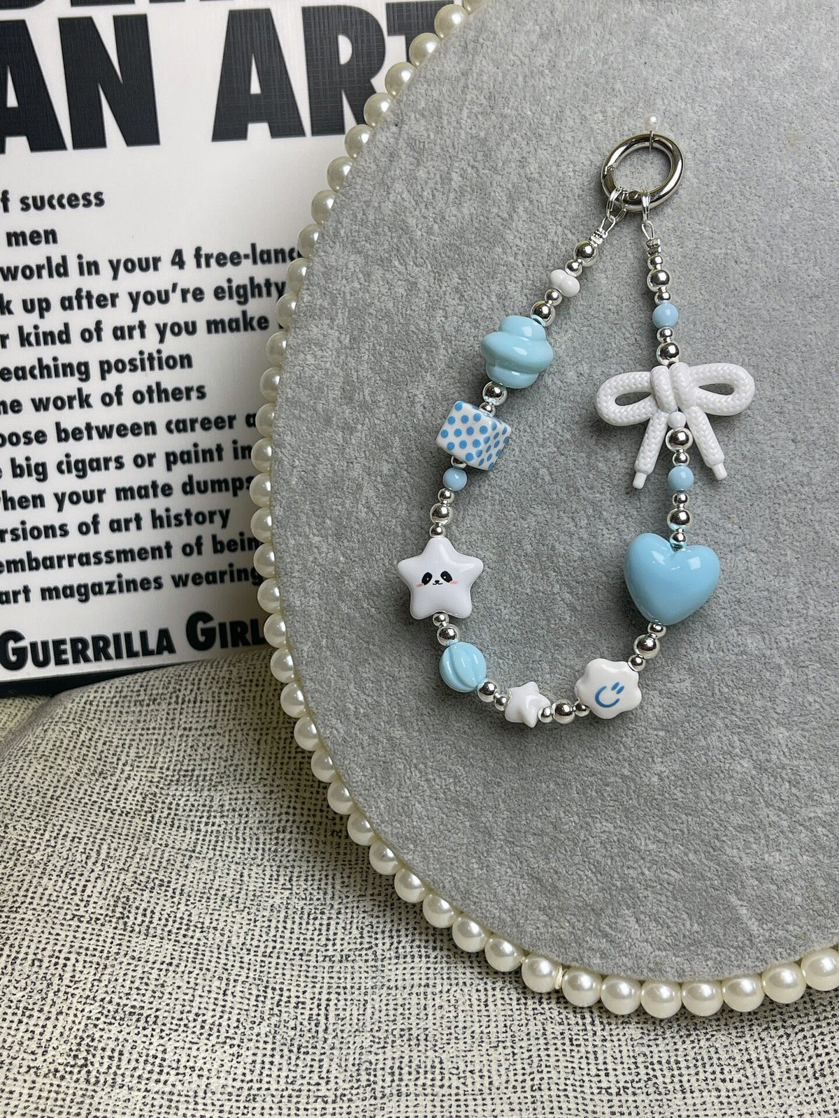 Blue Bear Beaded Phone Charm