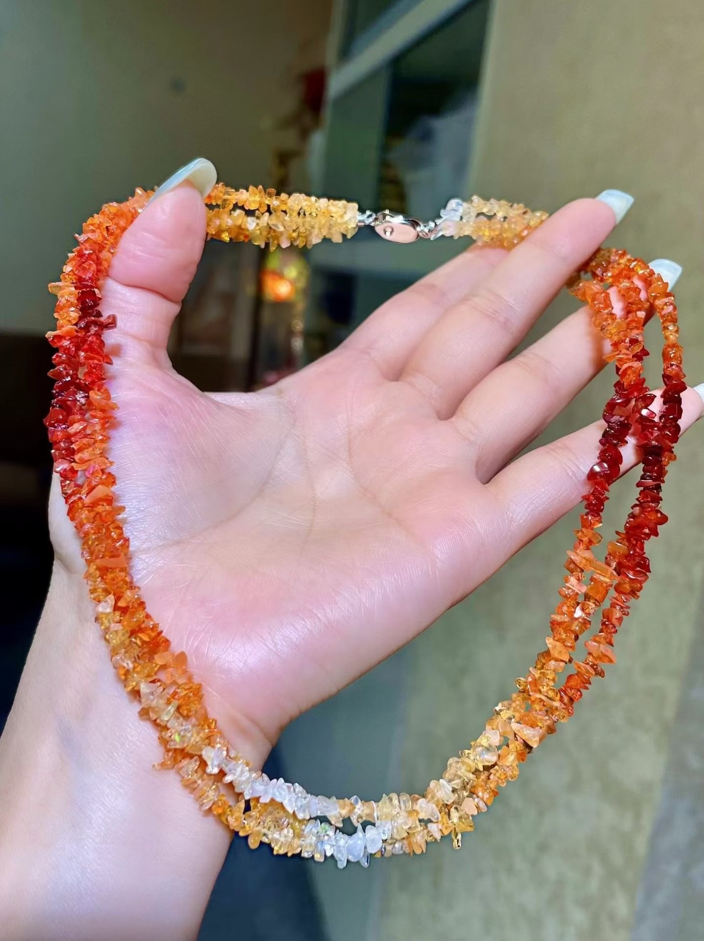 Multi-Strand Opal Chip Necklace with Gradient Color, 43cm